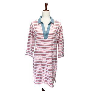 Southern Tide Dress Large Women's Red Striped Midi Preppy Shift Dress‎ Cotton